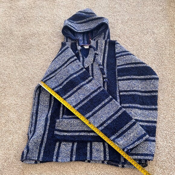 Artesanias Cuamatzi Sweater Blue Hoodie Rug Hippie Poncho - Picture 4 of 5